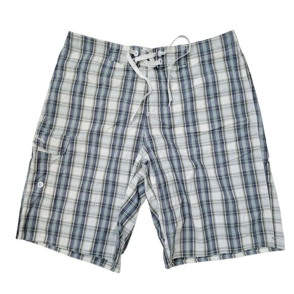 2/$20 Eddie Bauer Blue & White Plaid Pattern Swimmer Pants Size: M - Picture 1 of 10